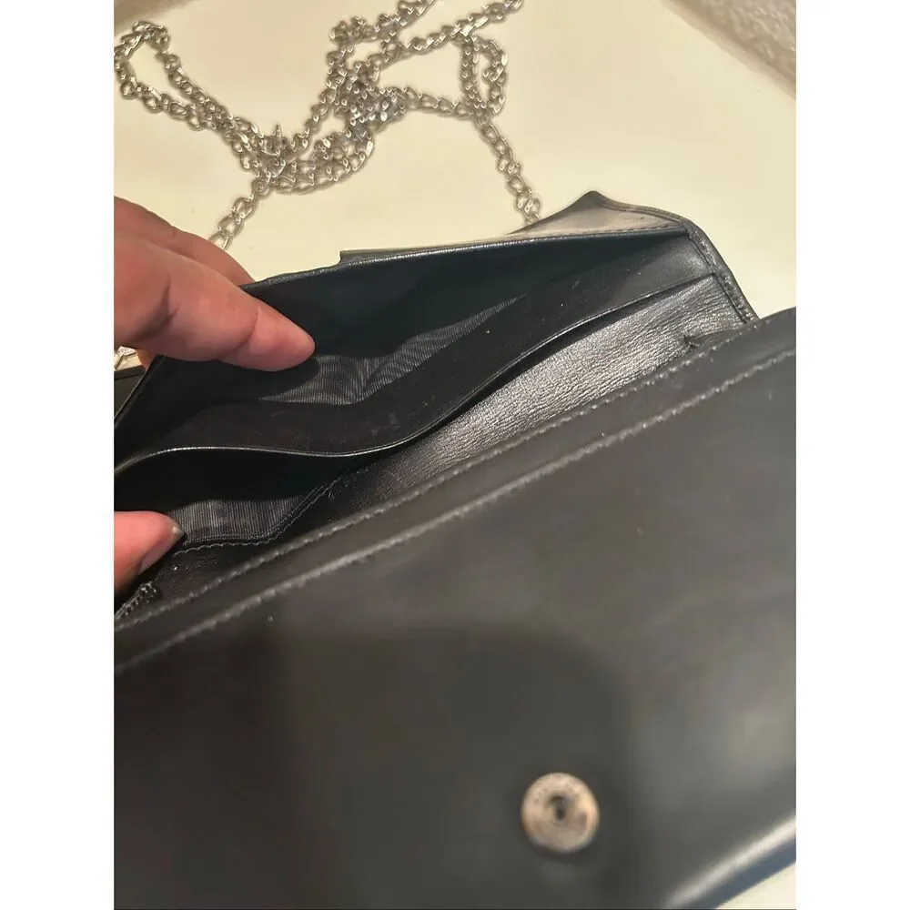 Gucci Bifold Long Wallet Black Leather With Silver Chain Strap Cocktail Party - Picture 11 of 16